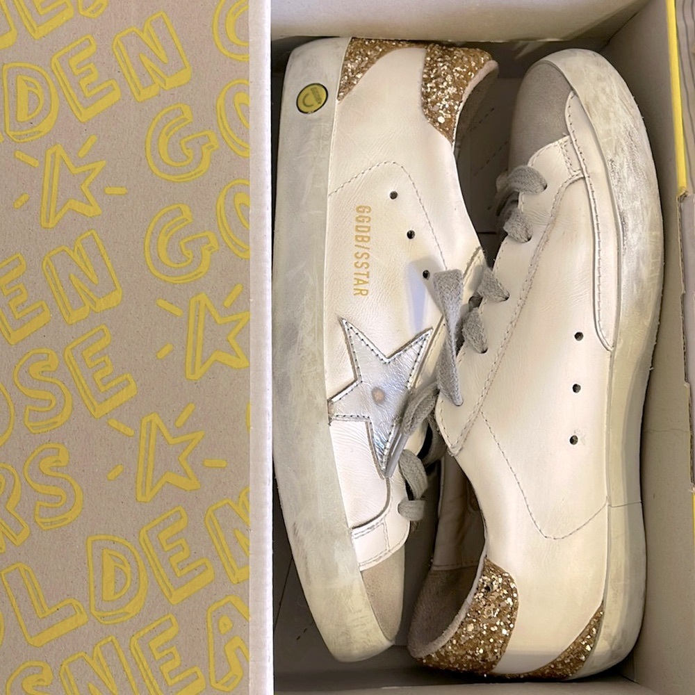 Golden Goose White and Gold Sneakers